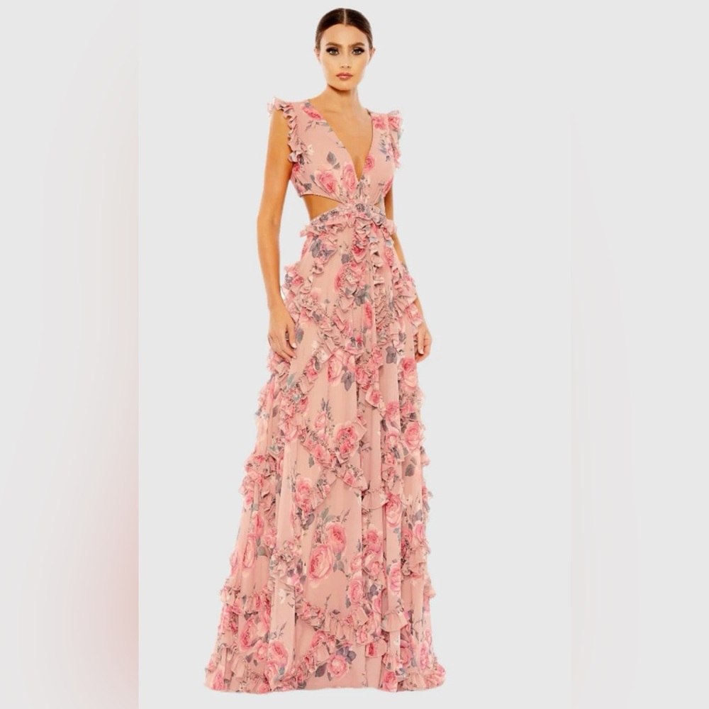 Mac Duggal Pink Ruffled Cut Out Dress